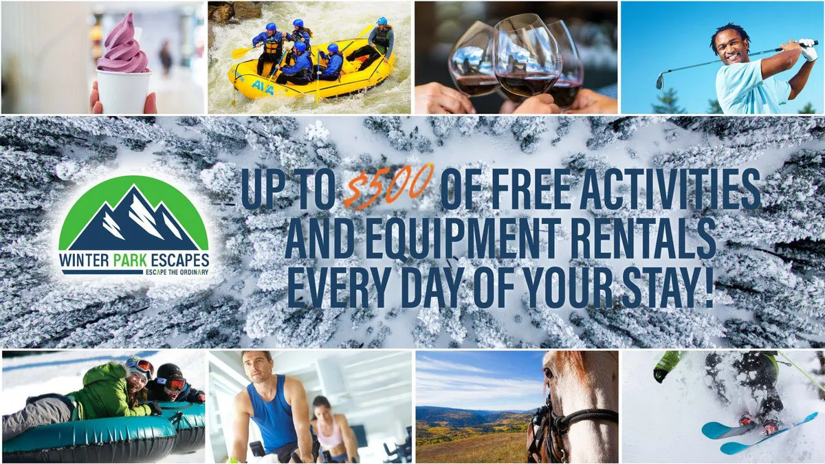 A vibrant collage-style image capturing multiple outdoor activities including rafting, skiing, golfing, horseback riding, and wine tasting, all set against beautiful natural backdrops. The image conveys energy and the wide variety of adventure possibilities.